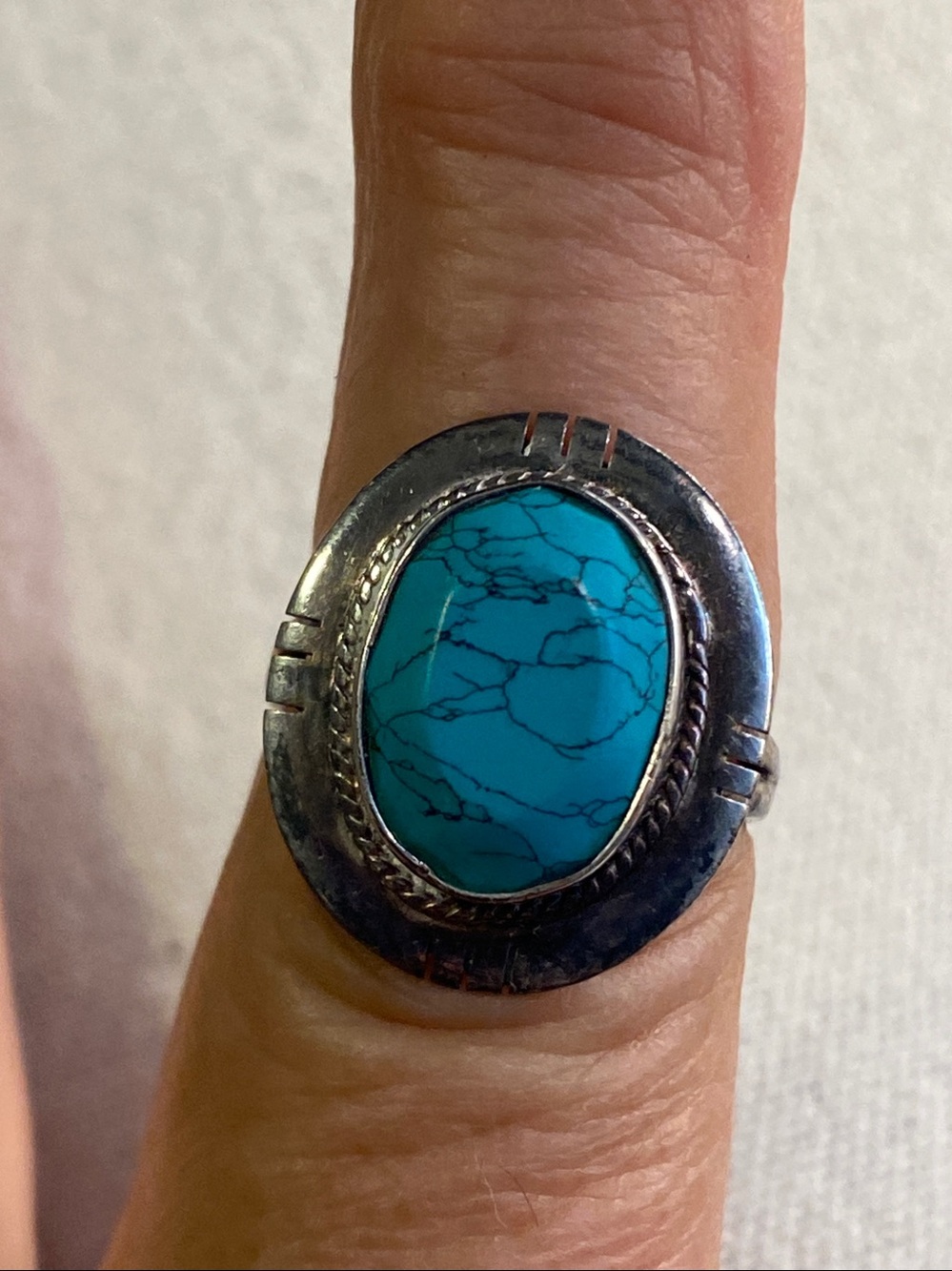 Sterling 925 Turquoise Ring Size 7.5 Vintage Southwest Style